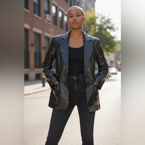 AFRM  Agnes Oversized Blazer  Black Vinyl Classic Fashion XS Shiny Chic Haute